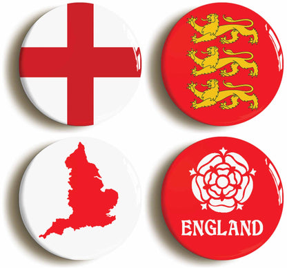 A picture of a set of four badges