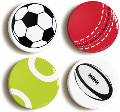 A picture of a set of four badges