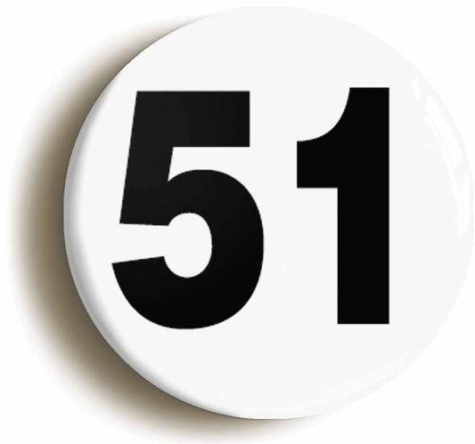 A picture of the front of the product, titled Plain Number 51 Fifty One Button Pin Badge