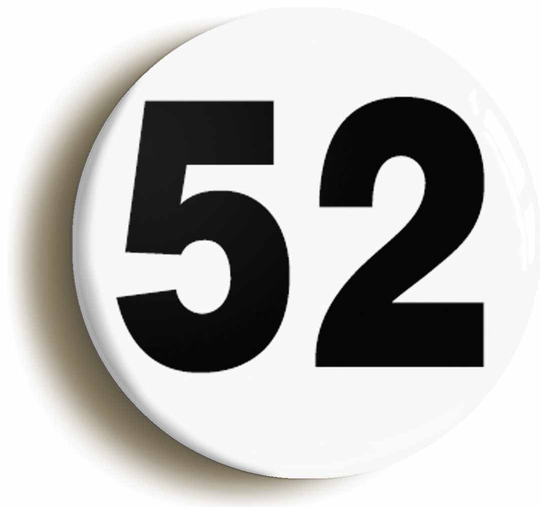 A picture of the front of the product, titled Plain Number 52 Fifty Two Circular 50mm Fridge Magnet