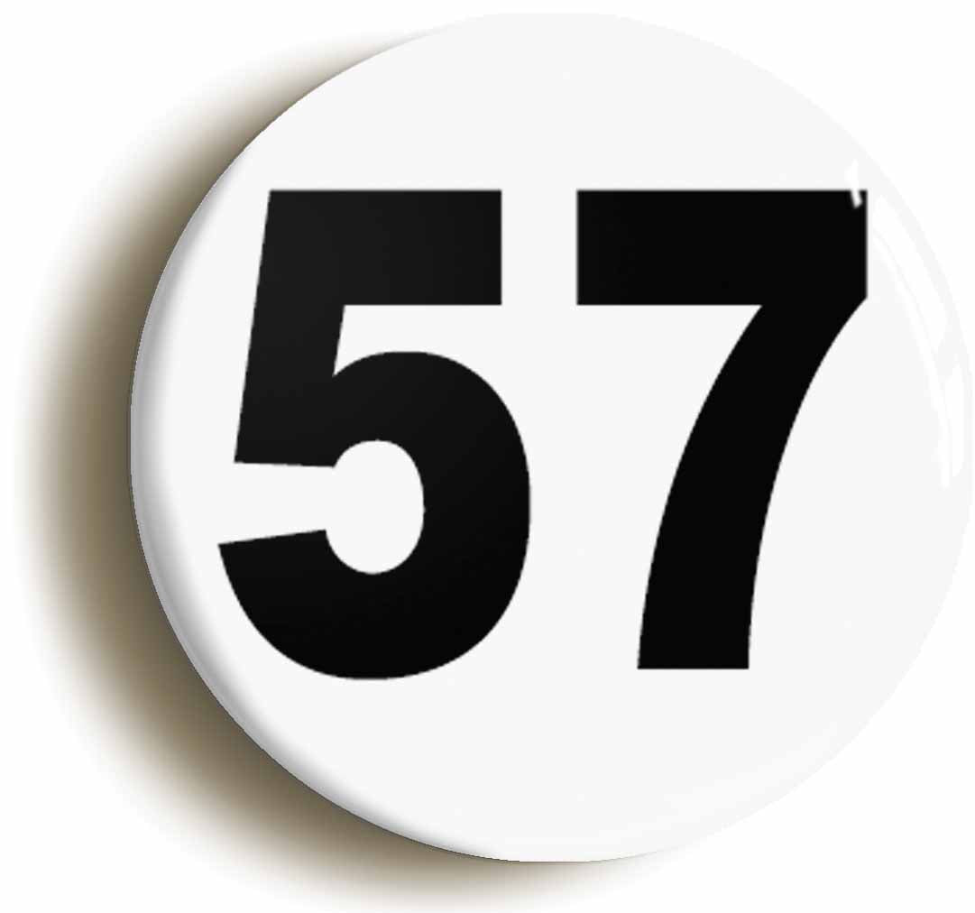 A picture of the front of the product, titled Plain Number 57 Fifty Seven Circular 50mm Fridge Magnet