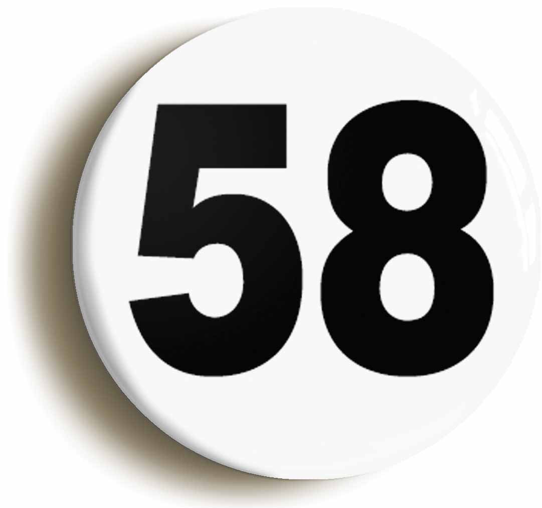 A picture of the front of the product, titled Plain Number 58 Fifty Eight Circular 50mm Fridge Magnet