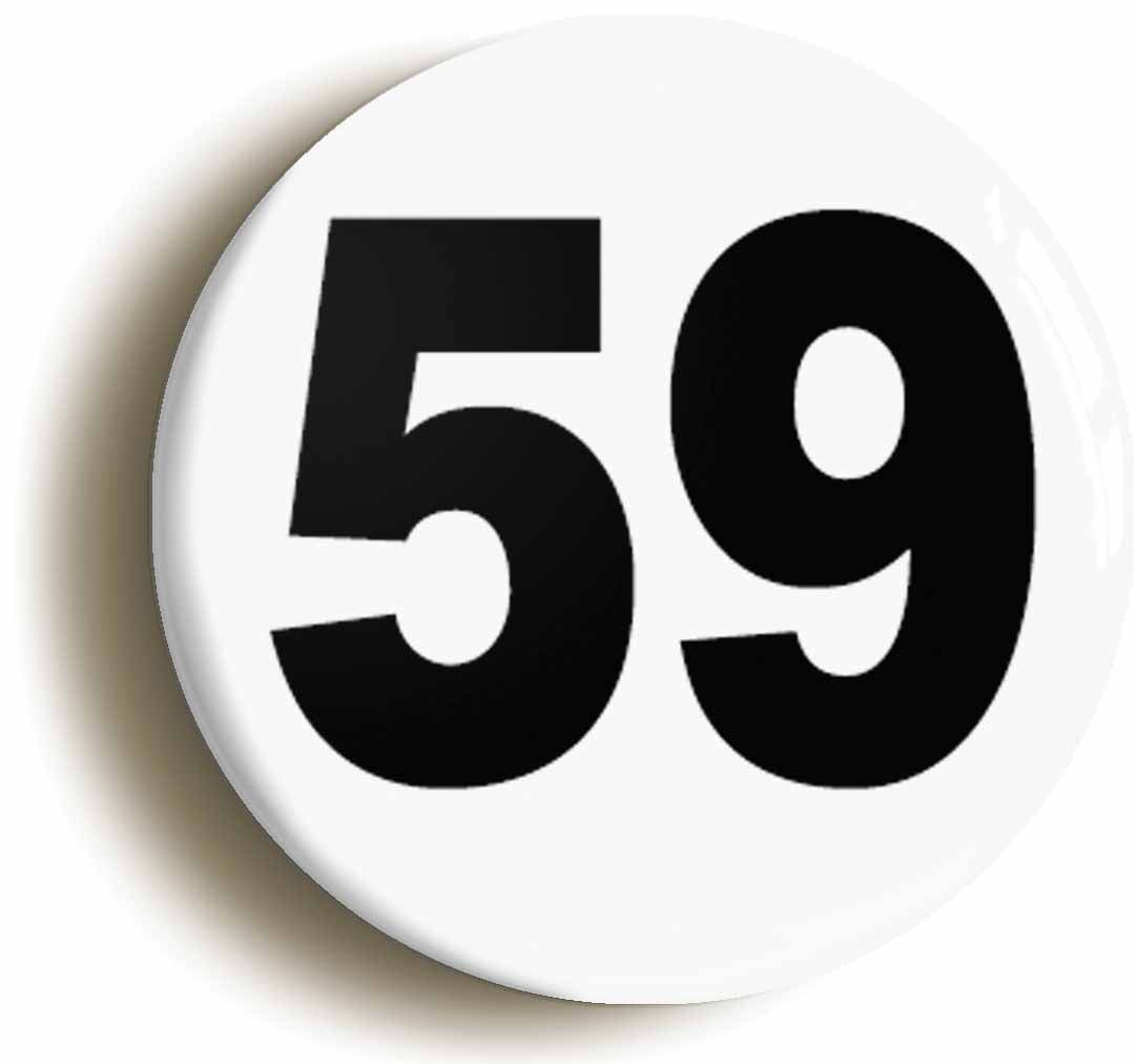 A picture of the front of the product, titled Plain Number 59 Fifty Nine Button Pin Badge
