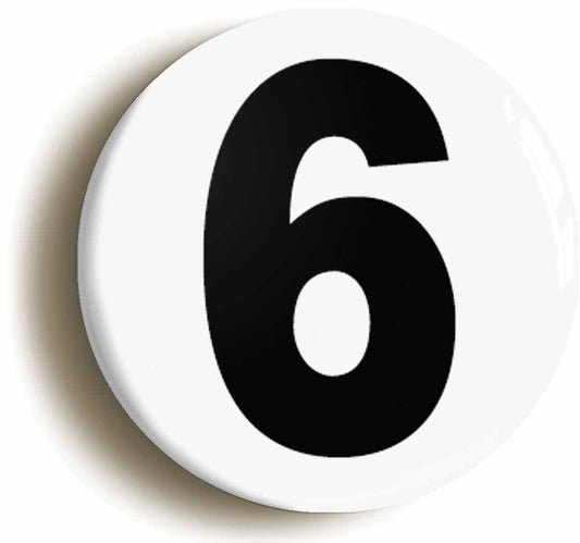 A picture of the front of the product, titled Plain Number 6 Six Button Pin Badge