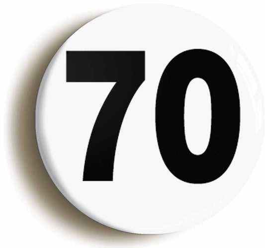 A picture of the front of the product, titled Plain Number 70 Seventy Circular 50mm Fridge Magnet
