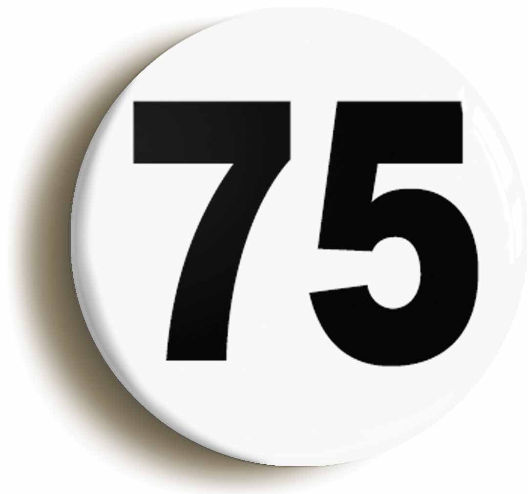 A picture of the front of the product, titled Plain Number 75 Seventy Five Circular 50mm Fridge Magnet