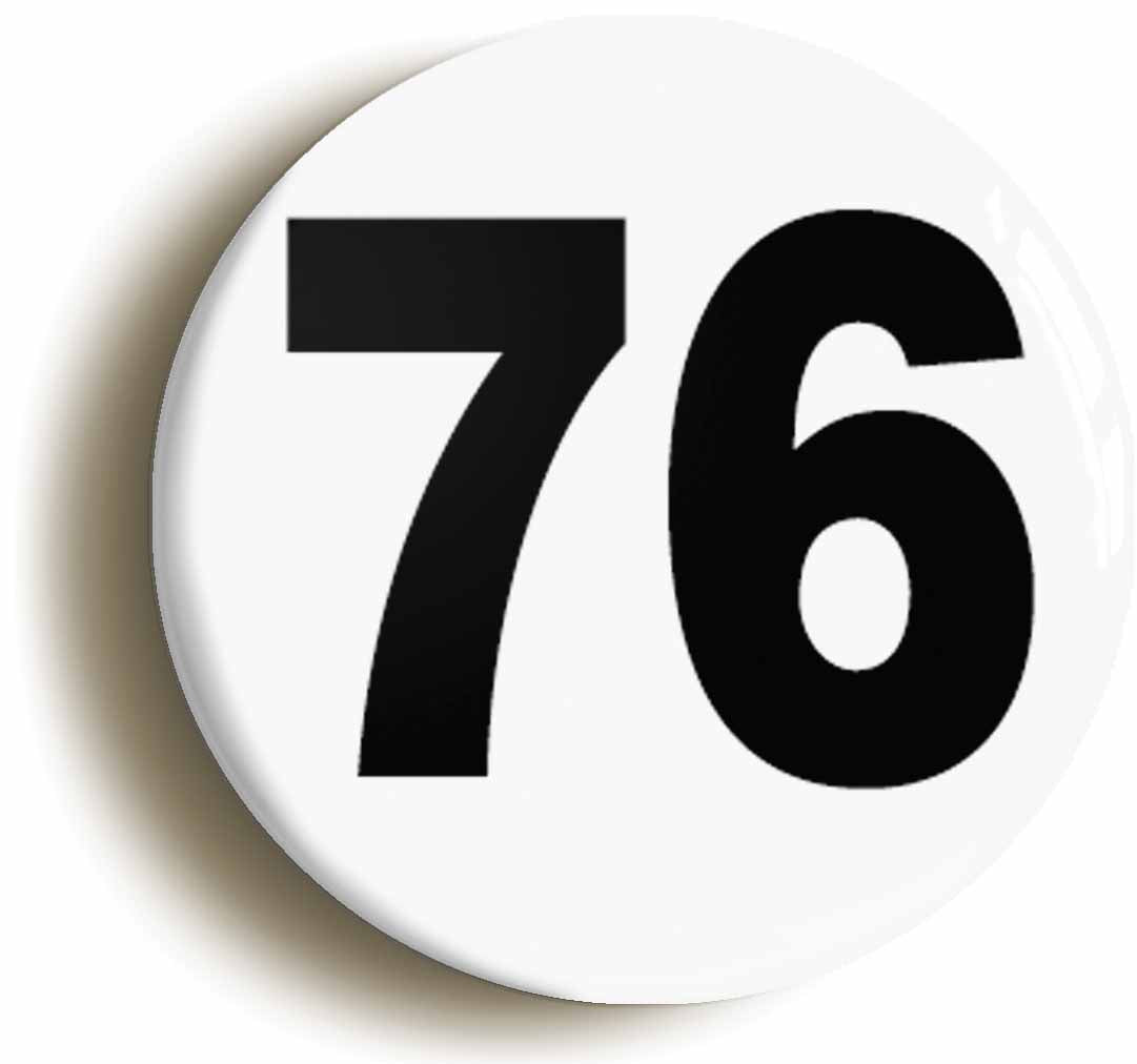 A picture of the front of the product, titled Plain Number 76 Seventy Six Circular 50mm Fridge Magnet