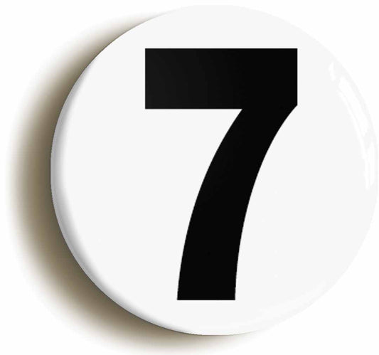 A picture of the front of the product, titled Plain Number 7 Seven Button Pin Badge