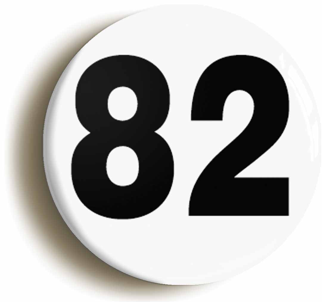 A picture of the front of the product, titled Plain Number 82 Eighty Two Circular 50mm Fridge Magnet