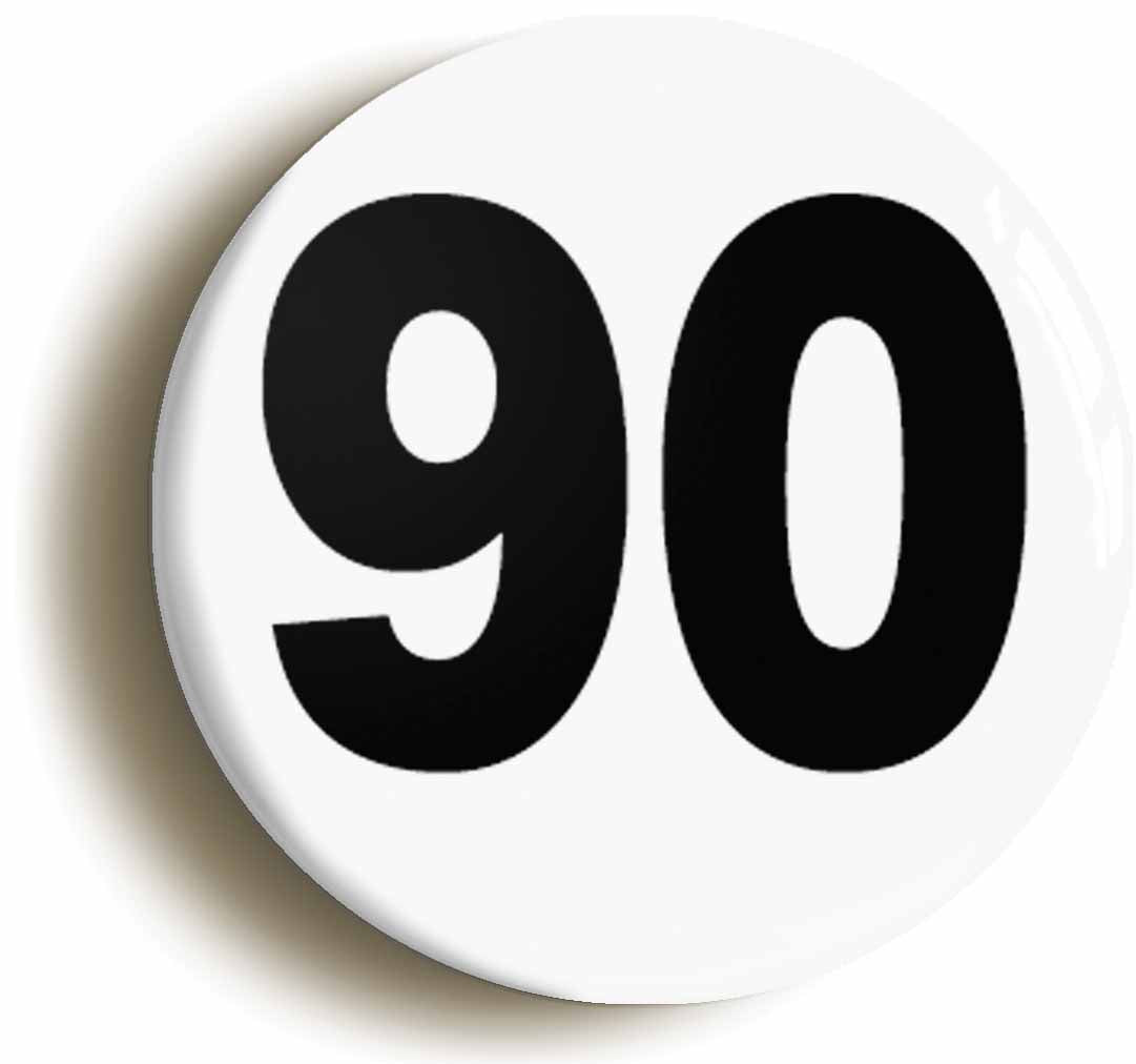 A picture of the front of the product, titled Plain Number 90 Ninety Circular 50mm Fridge Magnet