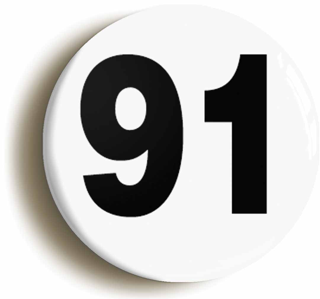 A picture of the front of the product, titled Plain Number 91 Ninety One Circular 50mm Fridge Magnet
