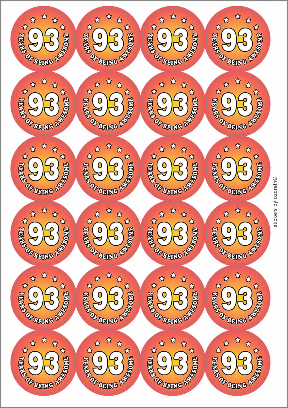 A picture of an A4 sheet of matte paper stickers