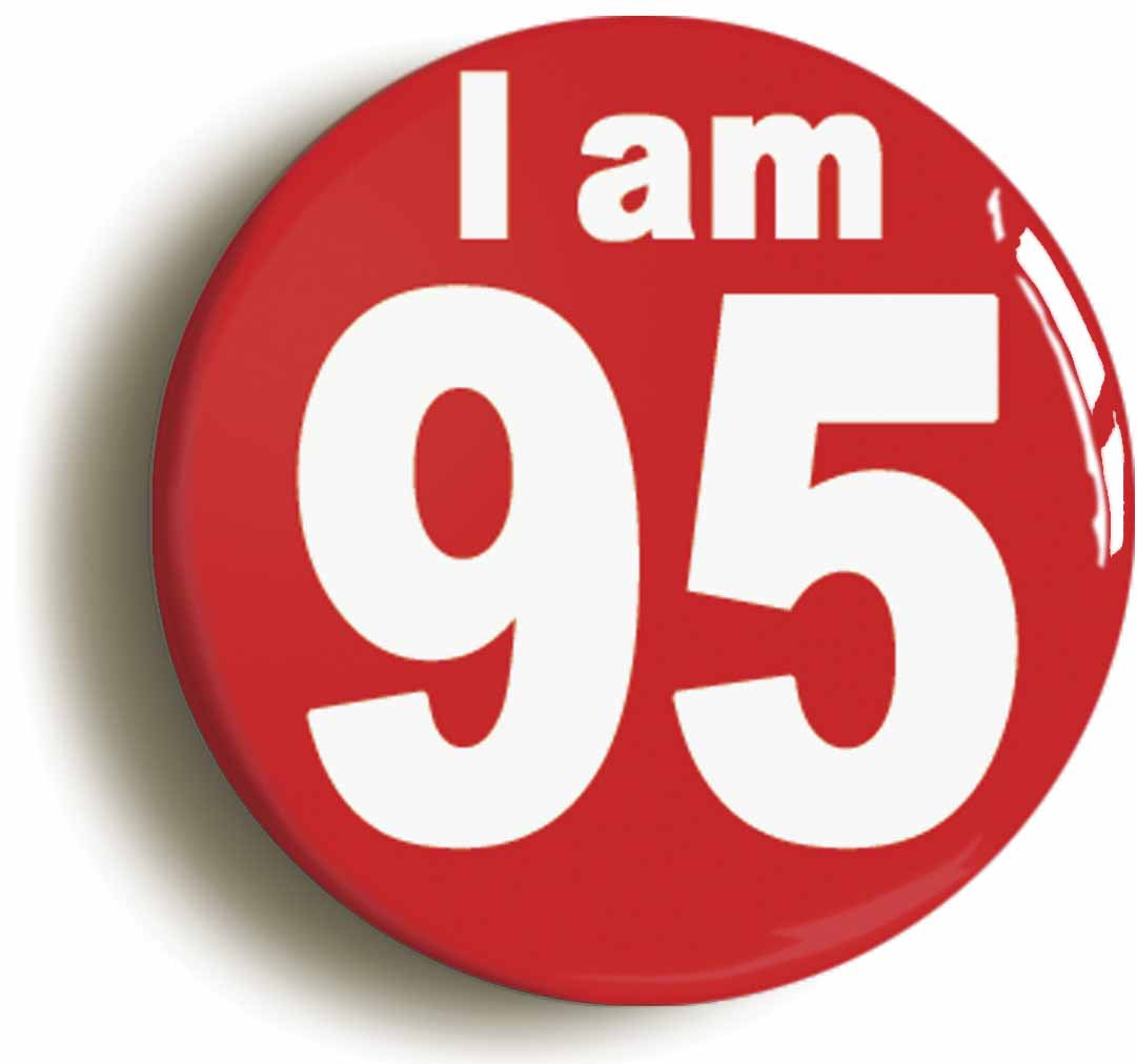 A picture of the front of the product, titled I Am 95 Ninety Five Fifth 95th Birthday Retro Button Pin Badge