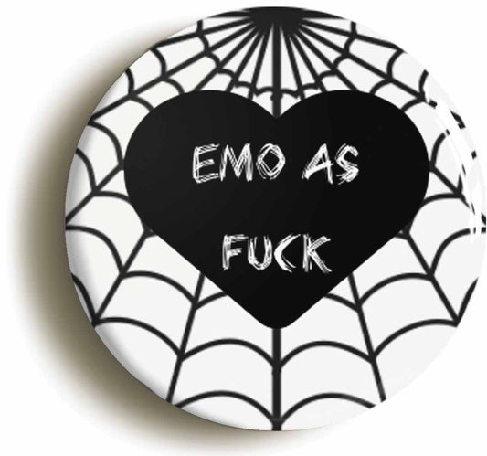 A picture of the front of the product, titled Emo As F*ck Button Pin Badge