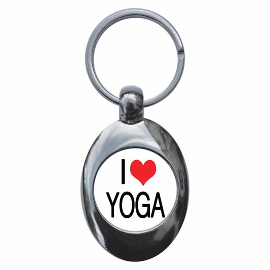 I Heart Love Yoga Metal Keyring With Trolley Coin
