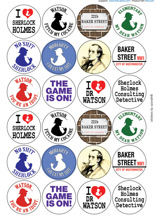 Sherlock Holmes Funny Matt Paper Stickers