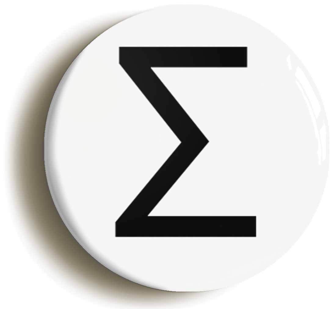 A picture of the front of the product, titled Sigma Upper Case Greek Letter Button Pin Badge