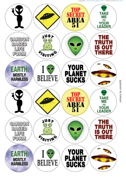Alien Extra Terrestrial UFO Area 51 Funny Matt Paper Stickers