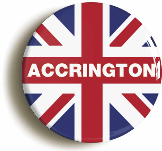 A picture of the front of the product, titled Accrington Union Jack Button Pin Badge