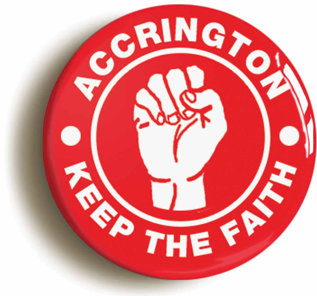 A picture of the front of the product, titled Accrington Keep The Faith Northern Soul Button Pin Badge