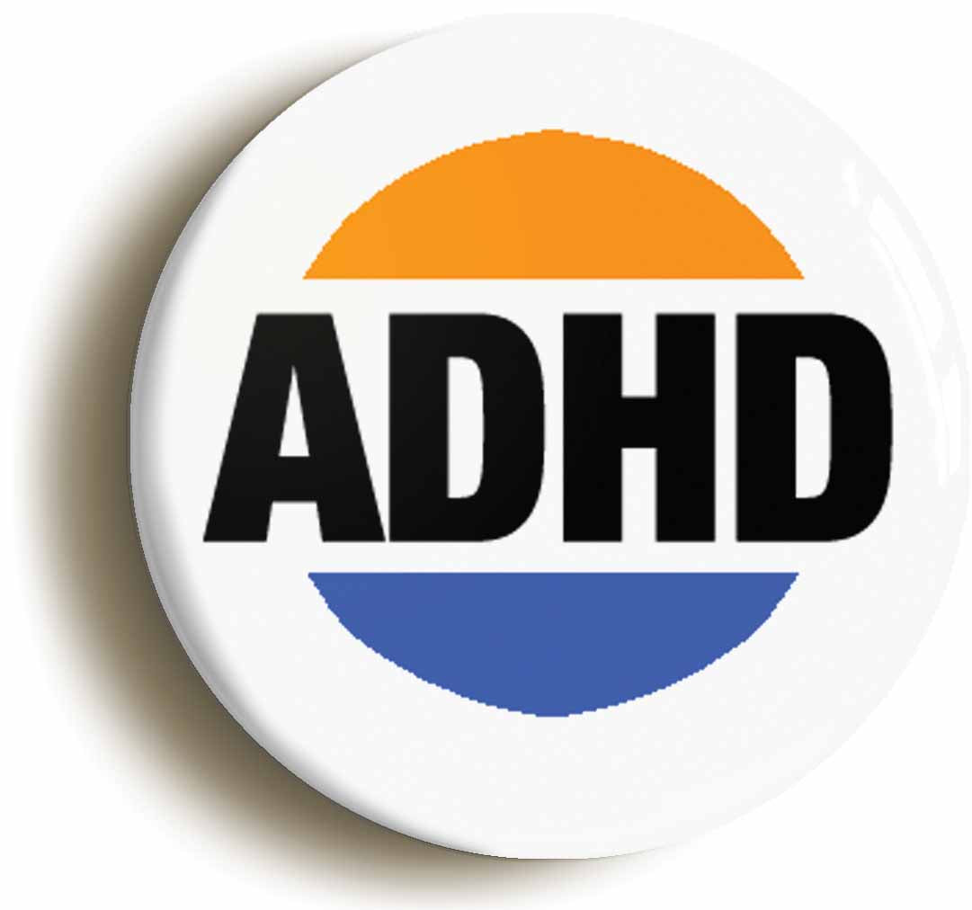 A picture of the front of the product, titled ADHD Button Pin Badge
