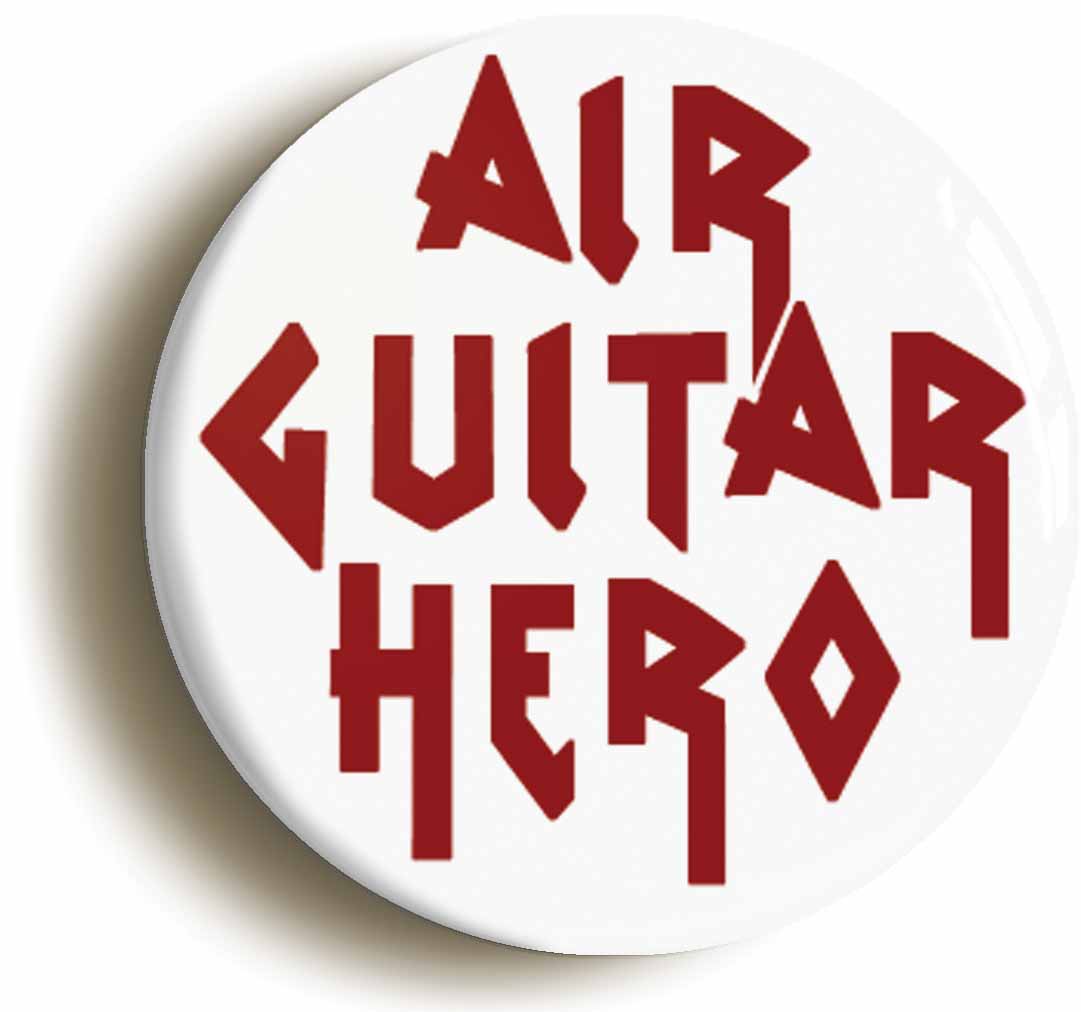A picture of the front of the product, titled Air Guitar Hero Circular 50mm Fridge Magnet