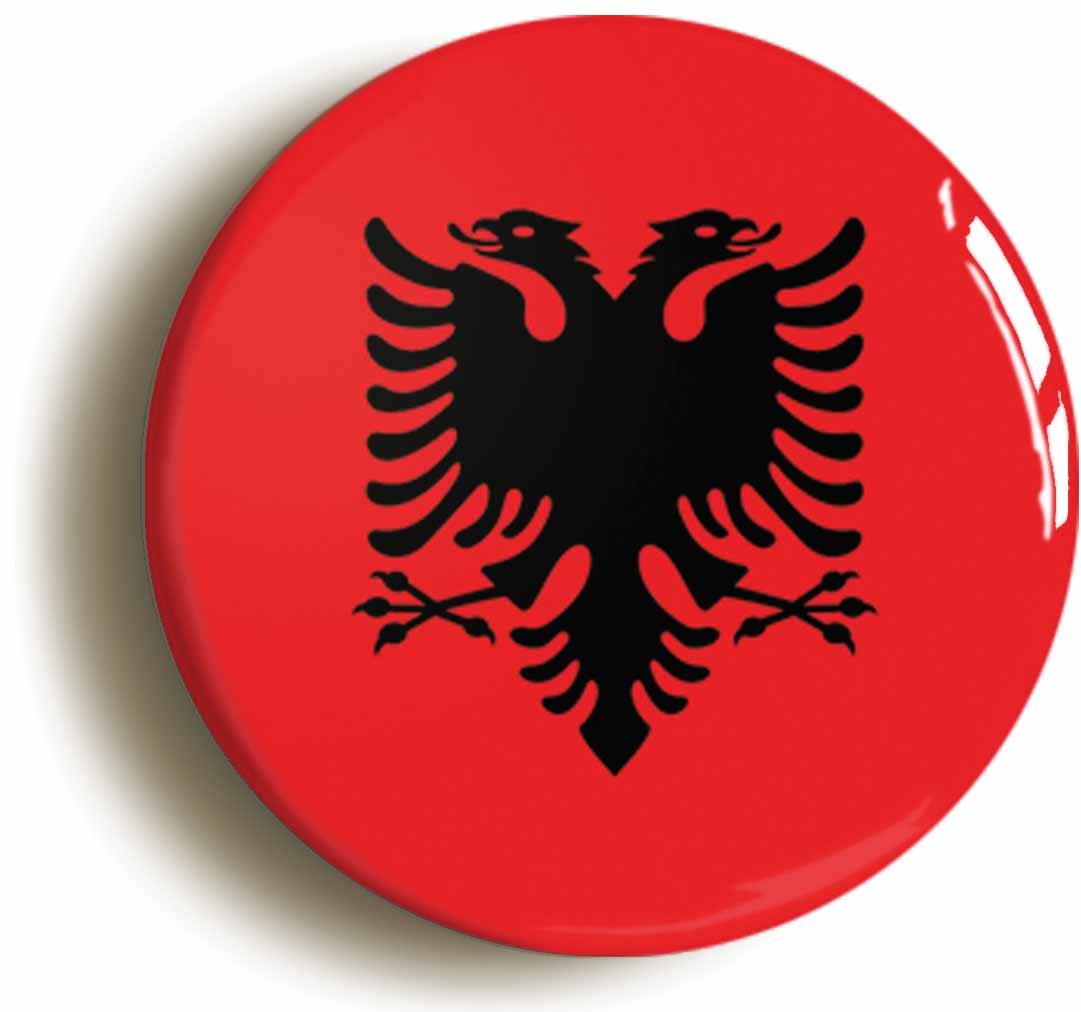 A picture of the front of the product, titled Albania Albanian National Flag Button Pin Badge