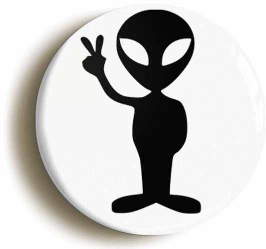 A picture of the front of the product, titled Peace Alien Circular 50mm Fridge Magnet