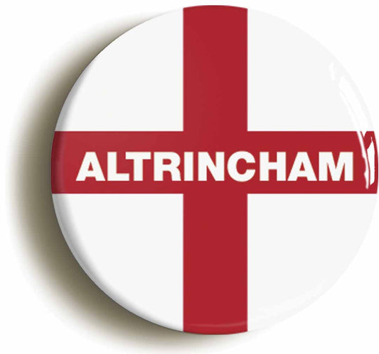A picture of the front of the product, titled Altrincham England Flag Circular 50mm Fridge Magnet