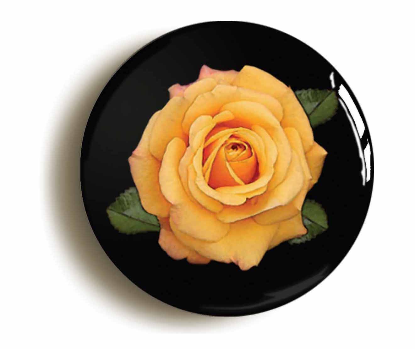 A picture of the front of the product, titled Amber Rose Flower Garden Button Pin Badge
