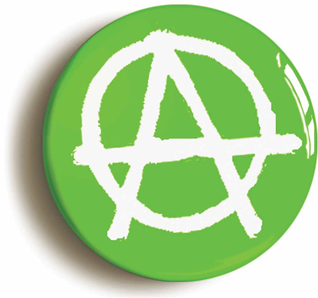 A picture of the front of the product, titled Anarchy Punk Green Button Pin Badge