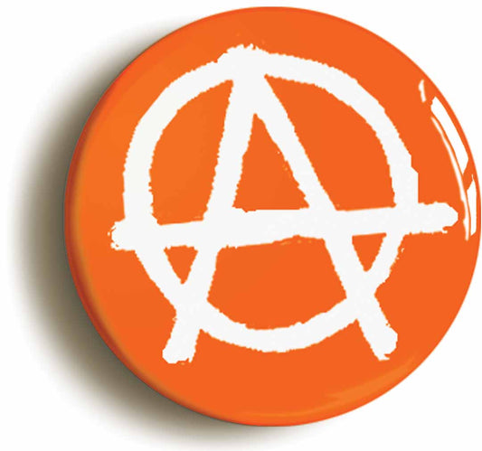 A picture of the front of the product, titled Anarchy Punk Orange Button Pin Badge