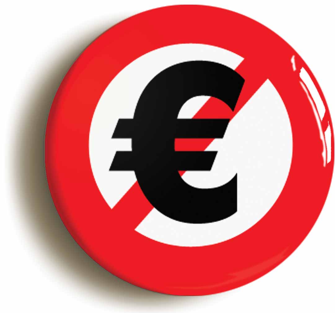 A picture of the front of the product, titled Anti Euro European Union EU Button Pin Badge