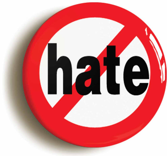 A picture of the front of the product, titled Anti Hate Love Peace Button Pin Badge