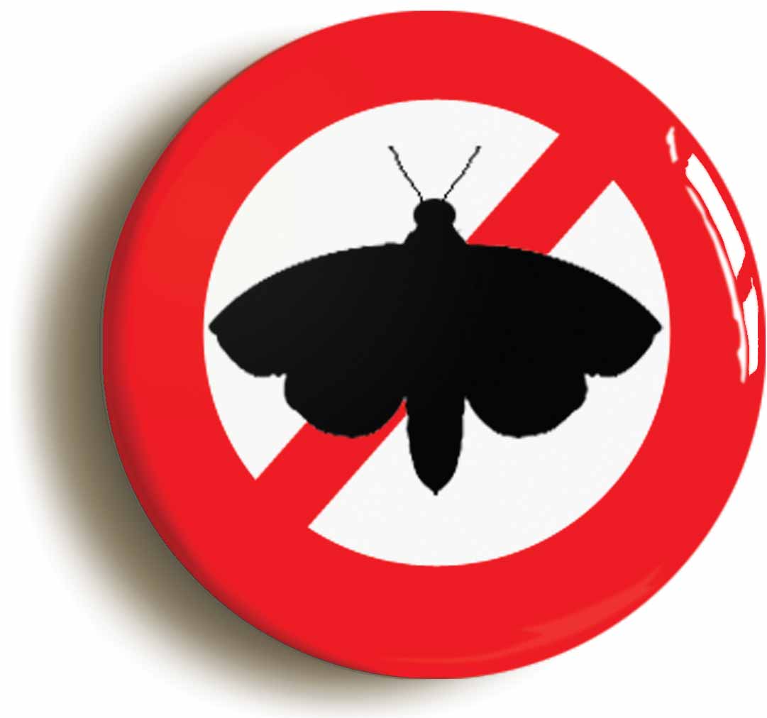 A picture of the front of the product, titled Anti Moth Funny Button Pin Badge