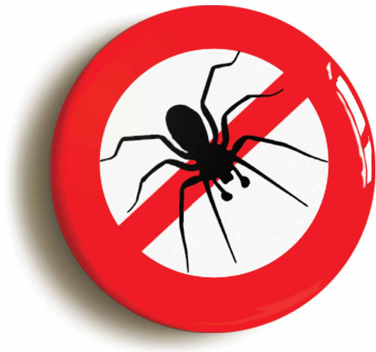 A picture of the front of the product, titled Anti Spider Funny Button Pin Badge