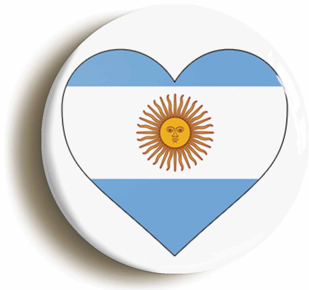 A picture of the front of the product, titled Argentina Argentinian National Flag Heart Button Pin Badge