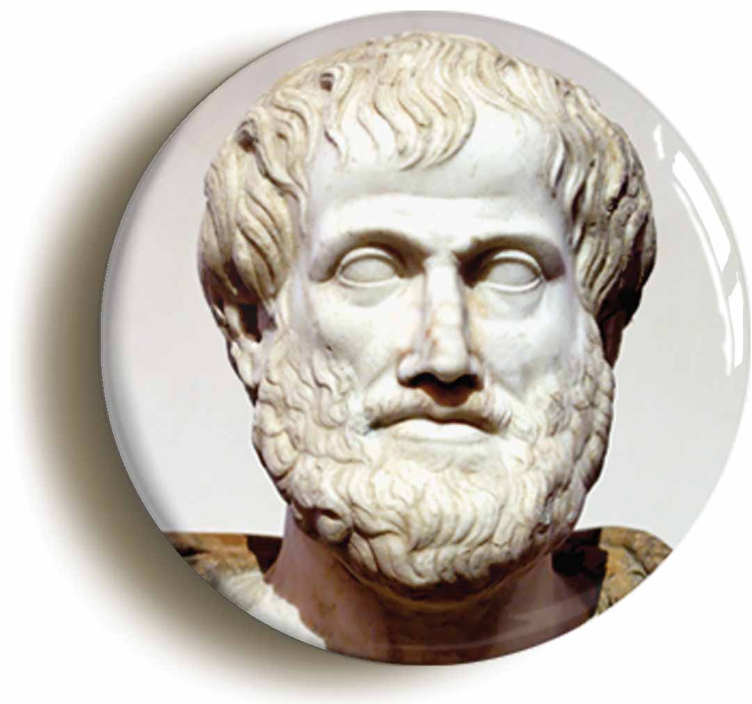 A picture of the front of the product, titled Aristotle Philosophy Circular 50mm Fridge Magnet