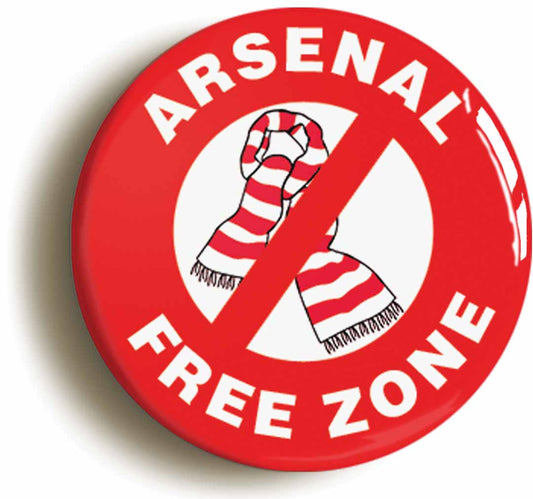 A picture of the front of the product, titled Arsenal Free Zone Funny Joke Novelty Button Pin Badge