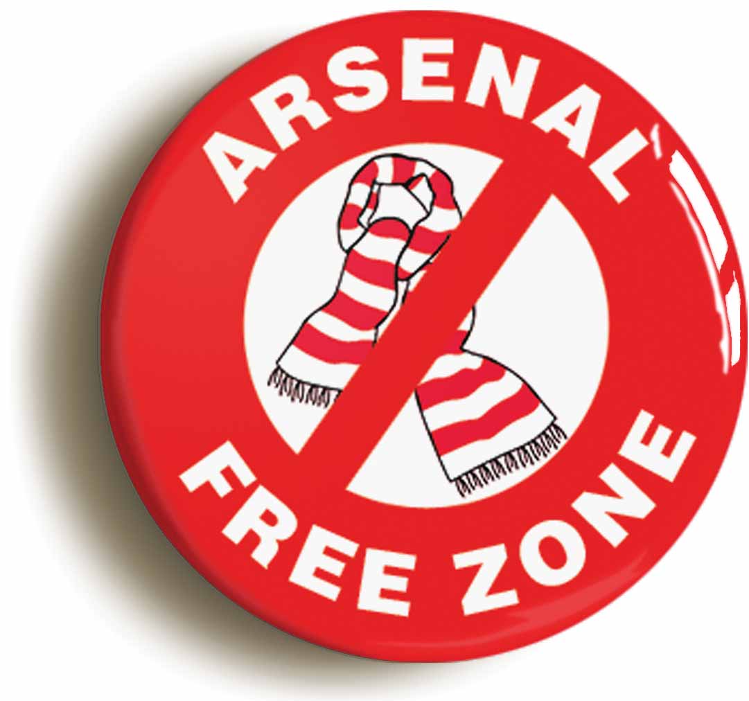 A picture of the front of the product, titled Arsenal Free Zone Circular 50mm Fridge Magnet