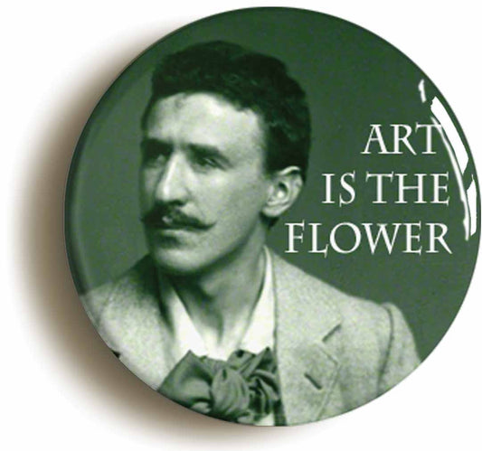 A picture of the front of the product, titled Charles Rennie Mackintosh Art Is The Flower Button Pin Badge