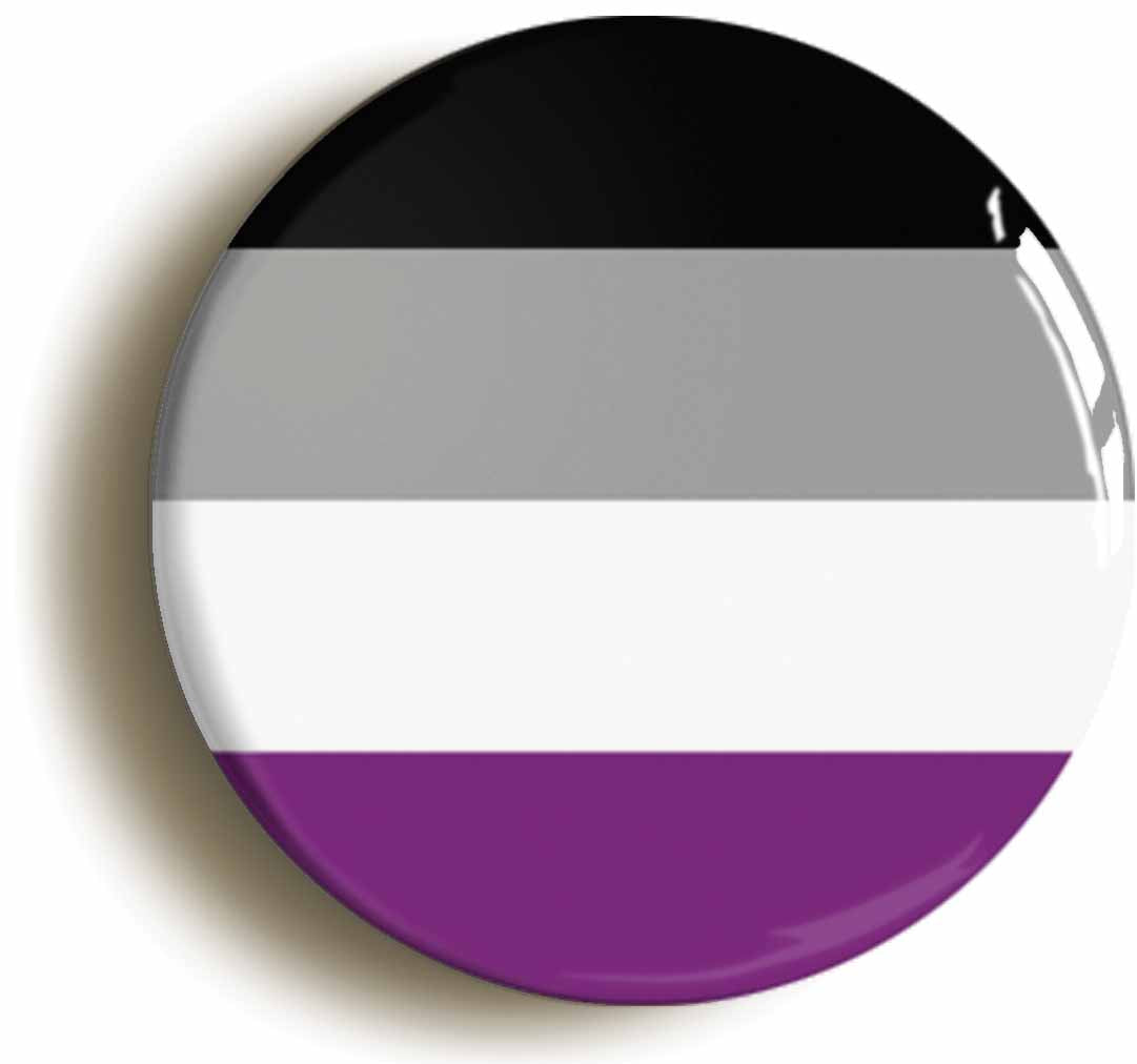 A picture of the front of the product, titled Asexual Pride Flag Button Pin Badge