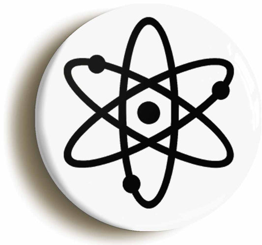 A picture of the front of the product, titled Atom Symbol White Circular 50mm Fridge Magnet