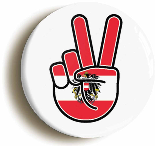 A picture of the front of the product, titled Austria Austria National Flag Peace Sign V Button Pin Badge
