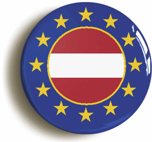 A picture of the front of the product, titled Austria European Union Split Flag Circular 50mm Fridge Magnet