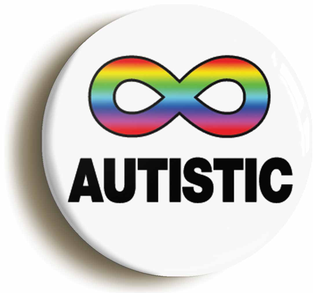 A picture of the front of the product, titled Autistic Pride Autism Spectrum ASD Button Pin Badge