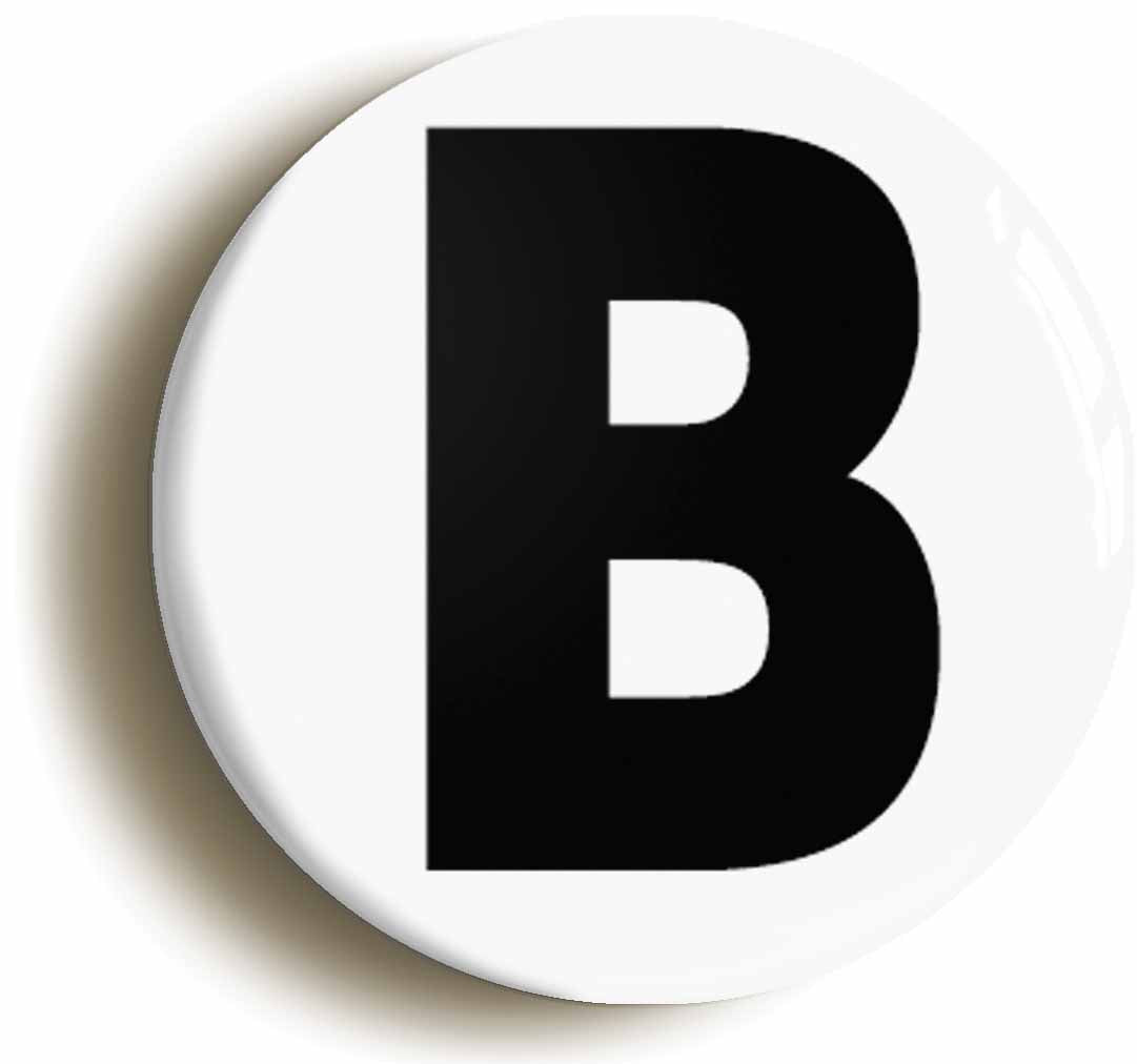 A picture of the front of the product, titled Letter B Button Pin Badge
