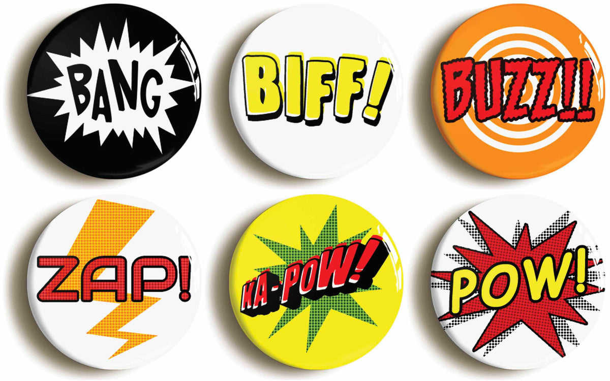A picture of a set of six badges