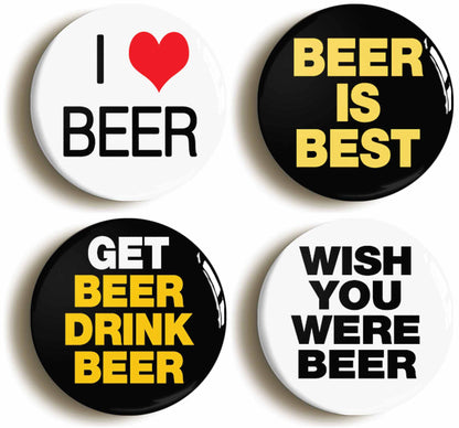 A picture of a set of four badges