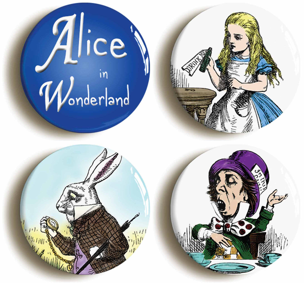 A picture of a set of four badges